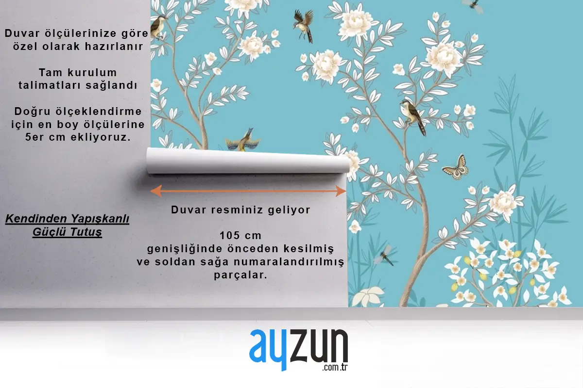 Şakayık Ve Kuşlarla Çin Duvar Kağıdı Duvar Kağıdı