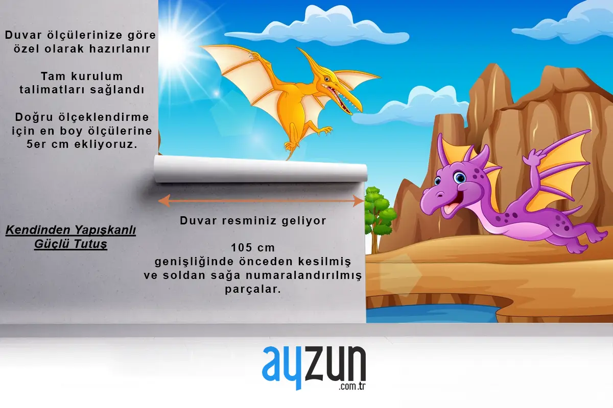 Çölde Yaşayan Karikatür Mutlu Dinozorlar Çocuk Odası Duvar Kağıdı