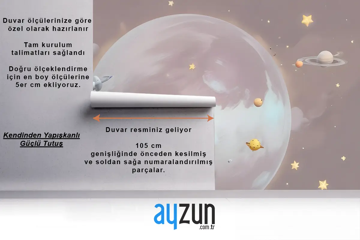 Karikatür Gezegenler Ve Yıldızlı Uzay Çocuk Odası Duvar Kağıdı