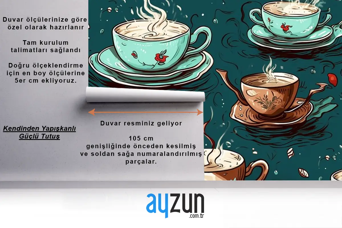 Çay Fincanlarının Desenleri Cafe Duvar Kağıdı
