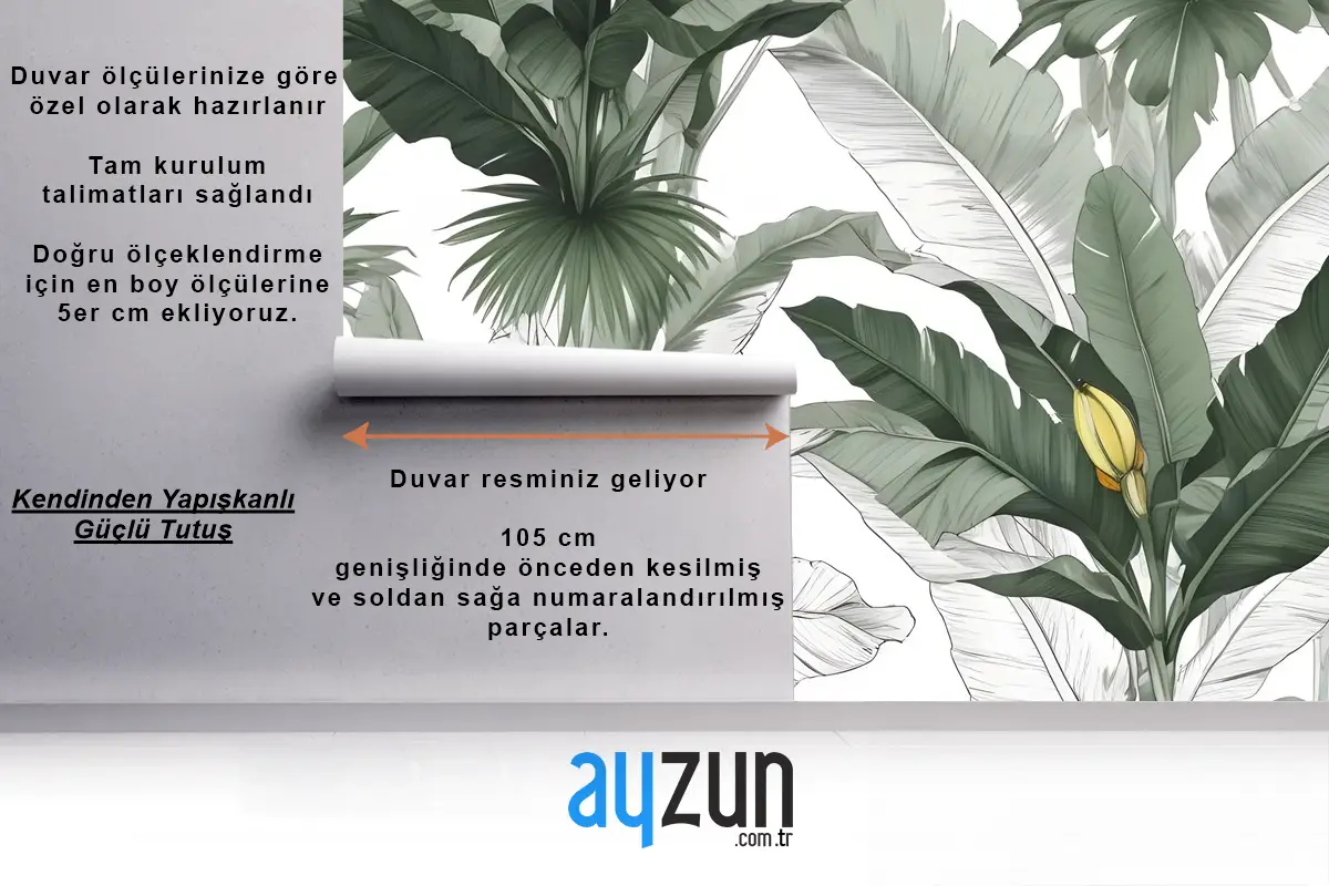 Kömür Muz Yaprağı Yatak Odası Duvar Kağıdı