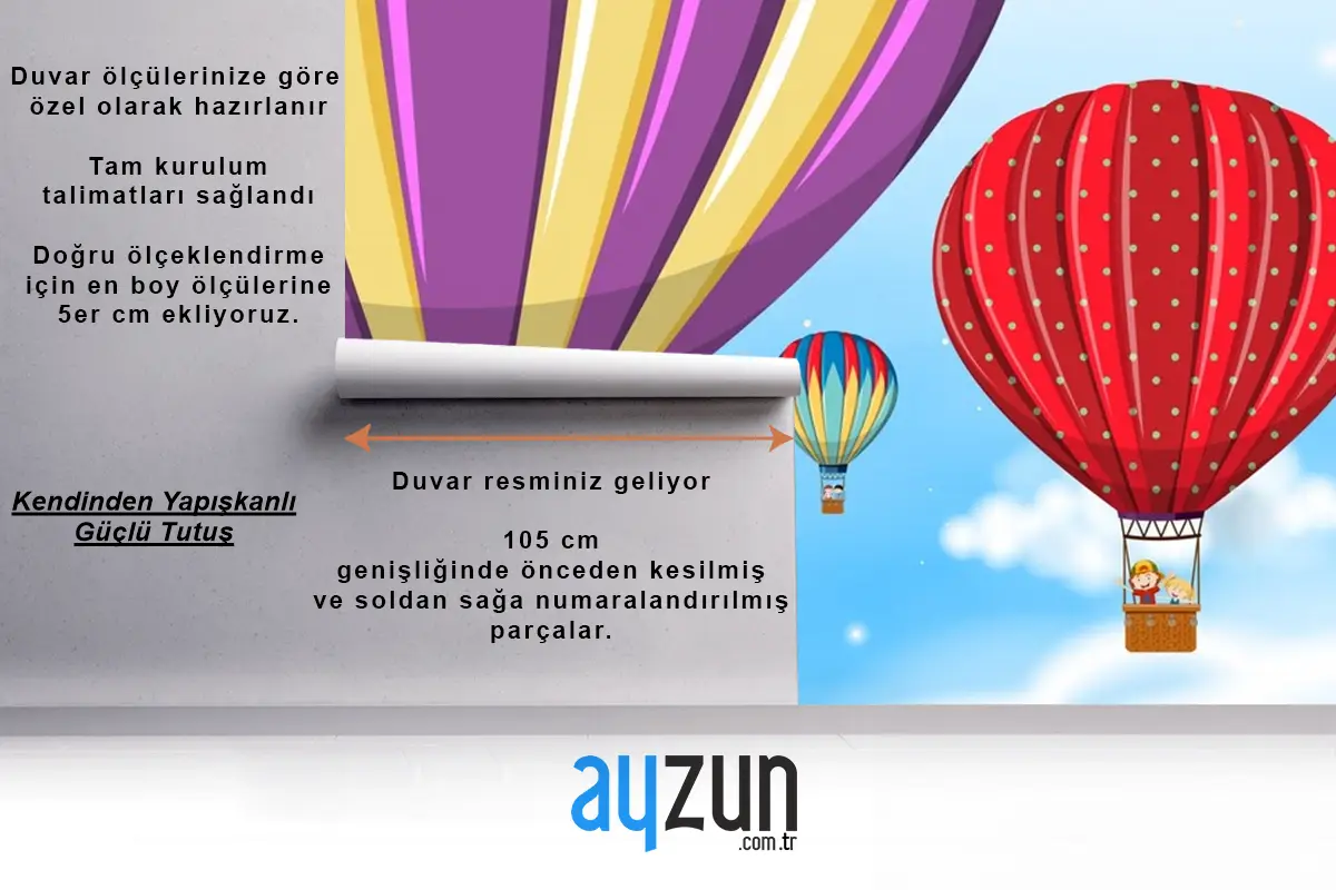 Sıcak Hava Balonuna Binen Çocuklar Çocuk Odası Duvar Kağıdı 