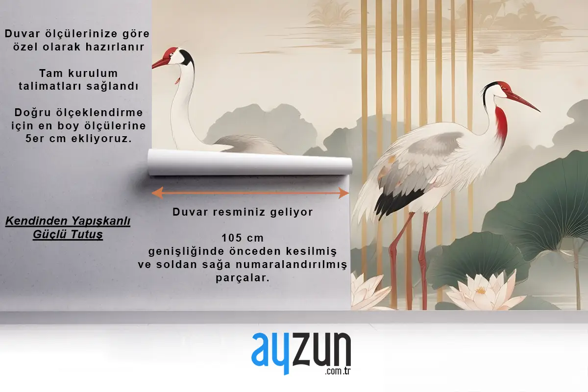 Lotus Çiçekleri Ile Çin Turna Kuşları Duvar Kağıdı