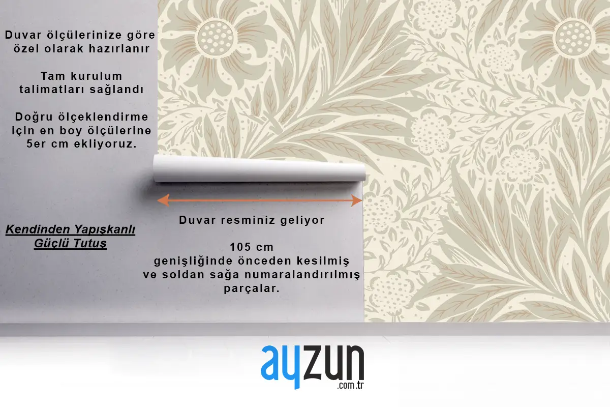 Çiçek Desenli Krem Vintage Duvar Kağıdı