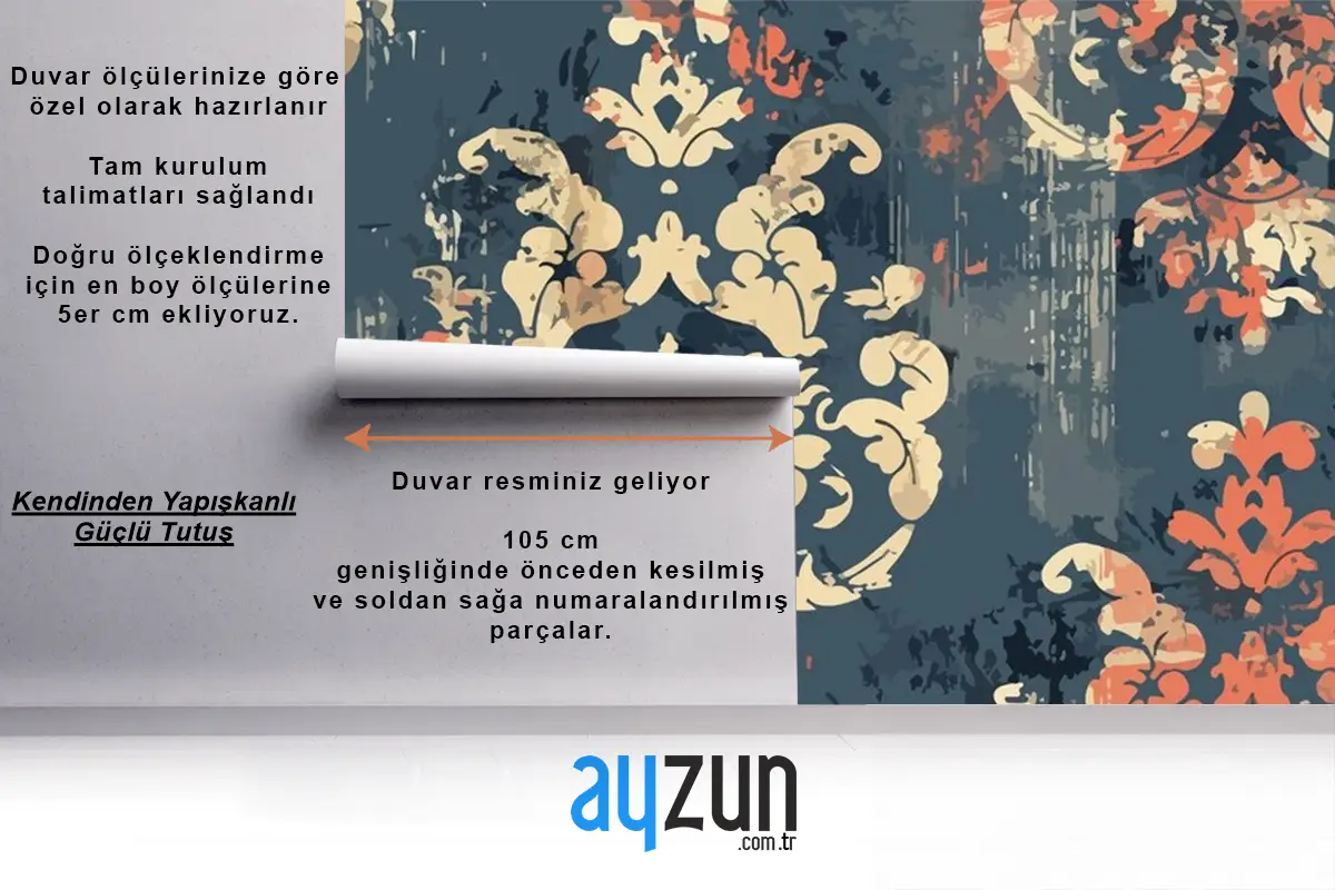 Çiçek Desenli Ve Altın Kırmızı Vintage Duvar Kağıdı