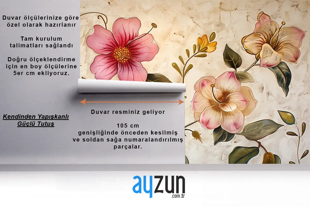 Çiçek Yaprak Ve Kalp Vintage Duvar Kağıdı