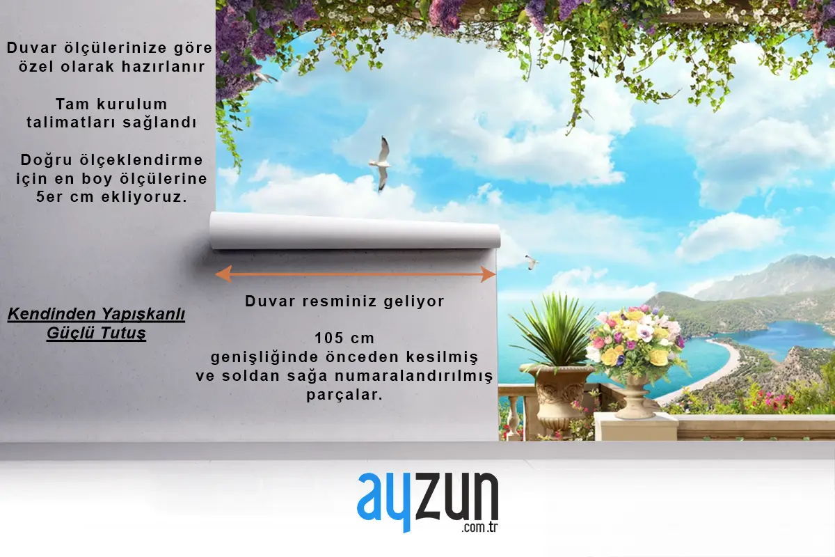 Çiçekli Balkon Manzaralı Duvar Kağıdı