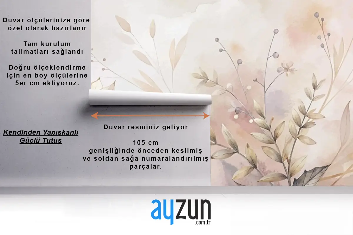 Çiçekli Suluboya Silüet Arka Planı Tv Arkası Duvar Kağıdı