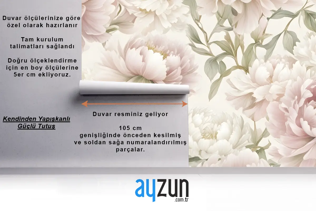 Büyük Çiçek Desenli Yakın Çekim Görünümü Yatak Odası Duvar Kağıdı