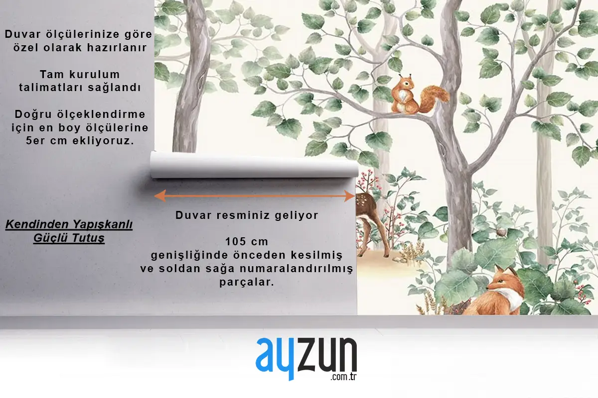 Çocuk Odaları Için Orman Ve Sevimli Hayvanlar Çocuk Odası Duvar Kağıdı