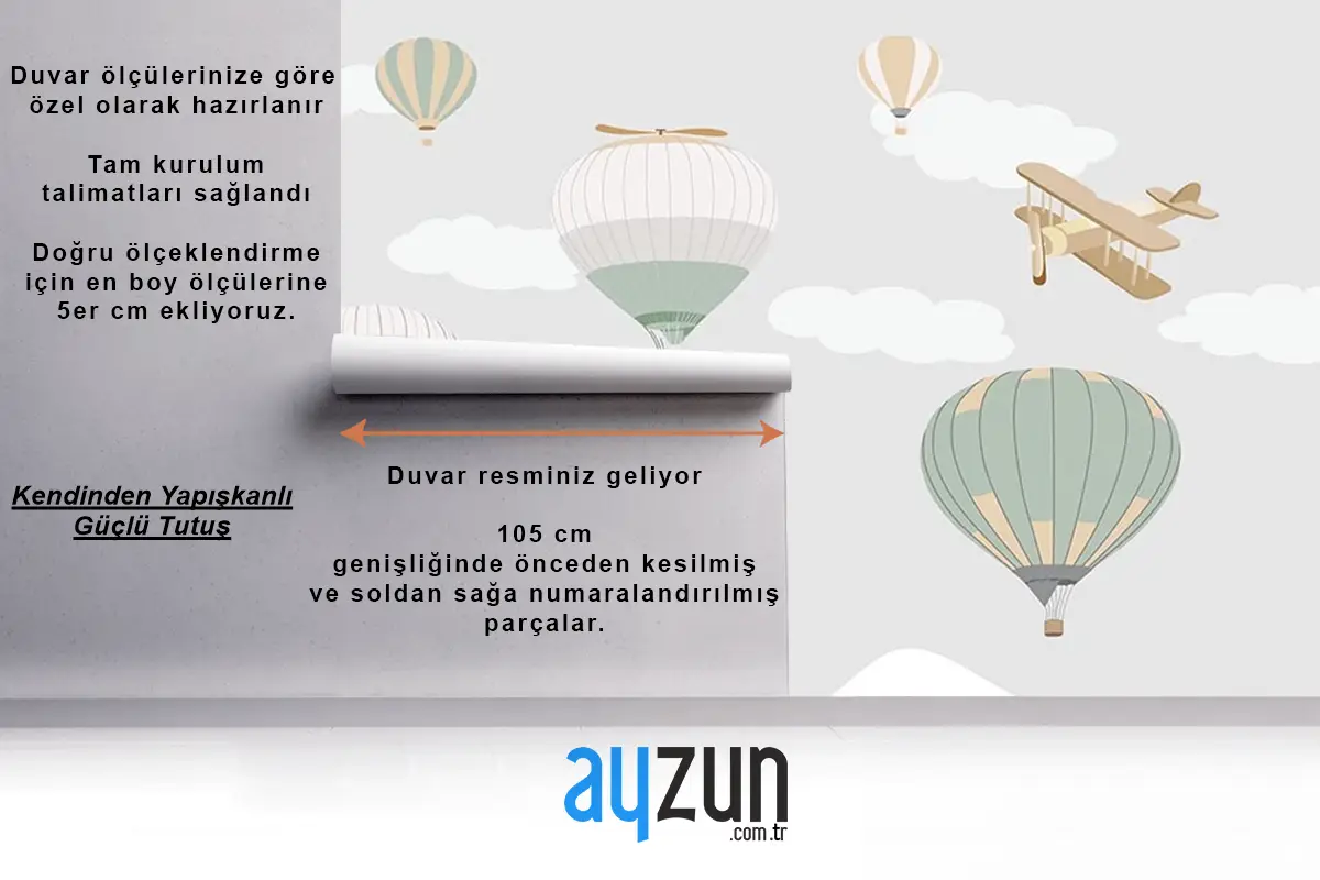 Çocuk Odası Duvar Kağıdı Bulutlar Üzerinde Uçaklar Ve Uçan Balonlar