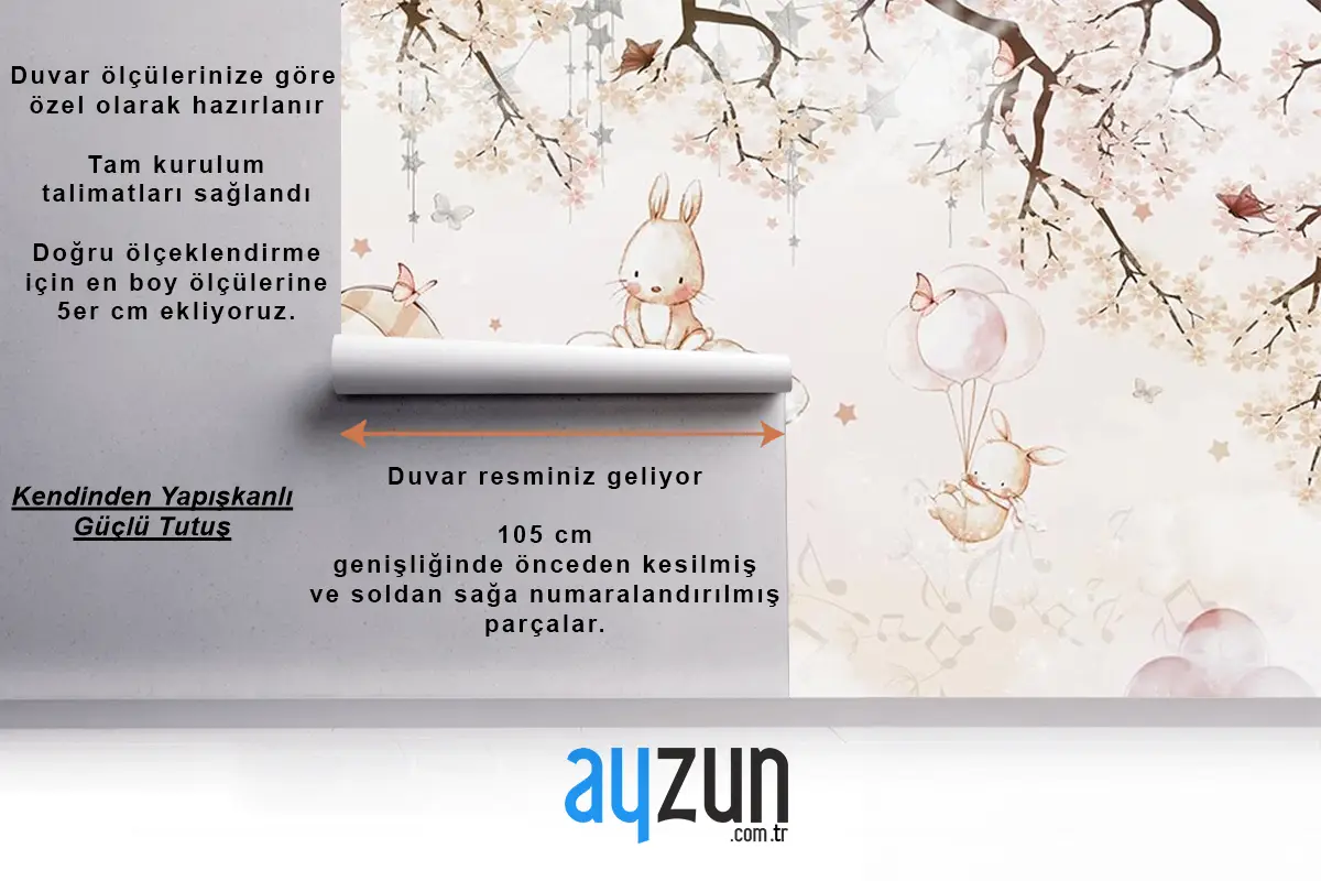 Çocuk Odası Duvar Kağıdı Gökyüzünde Sevimli Tavşanlar