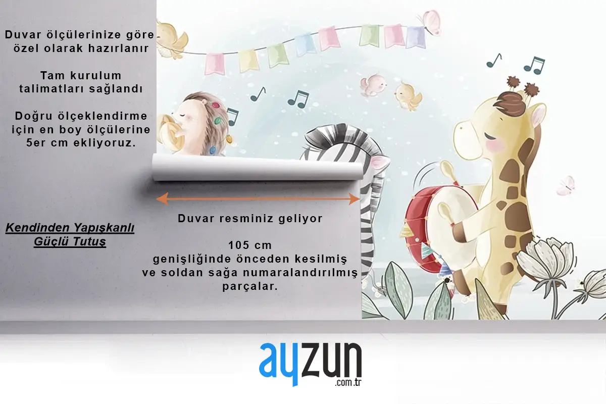 Çocuk Odası Duvar Kağıdı Müzik Çalan Sevimli Hayvanlar