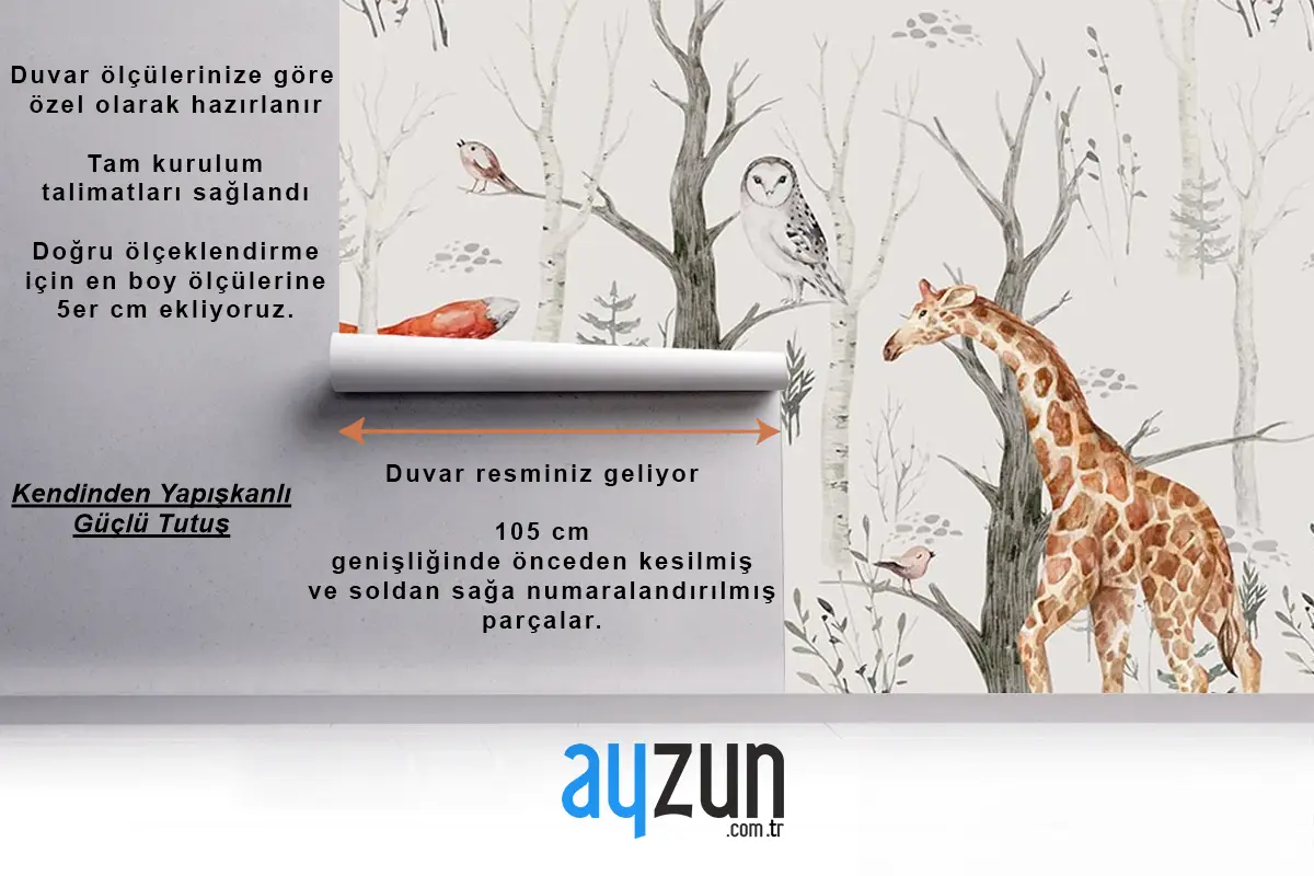 Çocuk Odası Duvar Kağıdı Ormanda Fil Zürafa