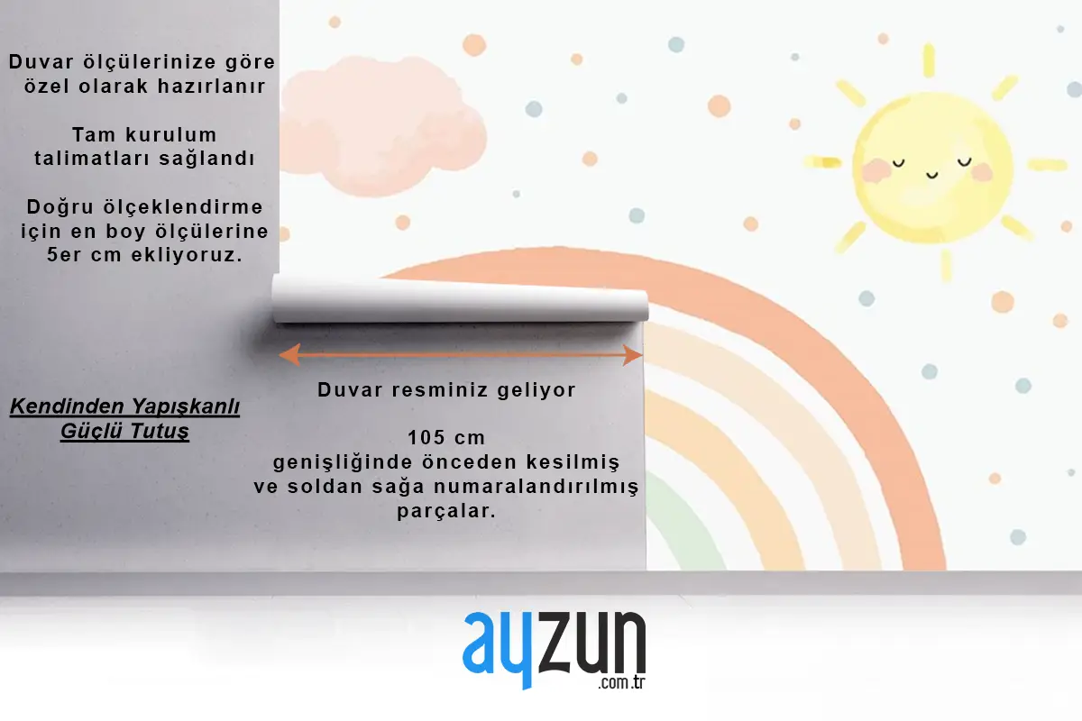 Çocuk Odası Duvar Kağıdı Soft Renk Gökkuşağı Duvar Kağıdı
