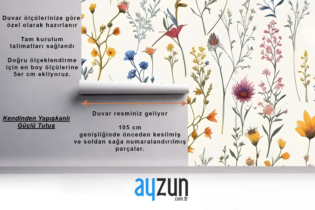 Renkli Çiçekler Yatak Odası Duvar Kağıdı 