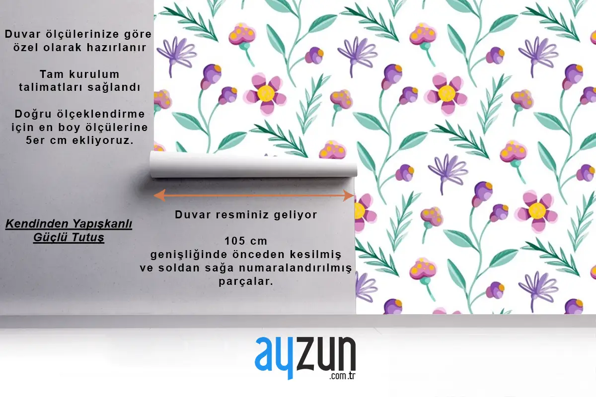 Renkli Çiçek Desenli Duvar Kağıdı