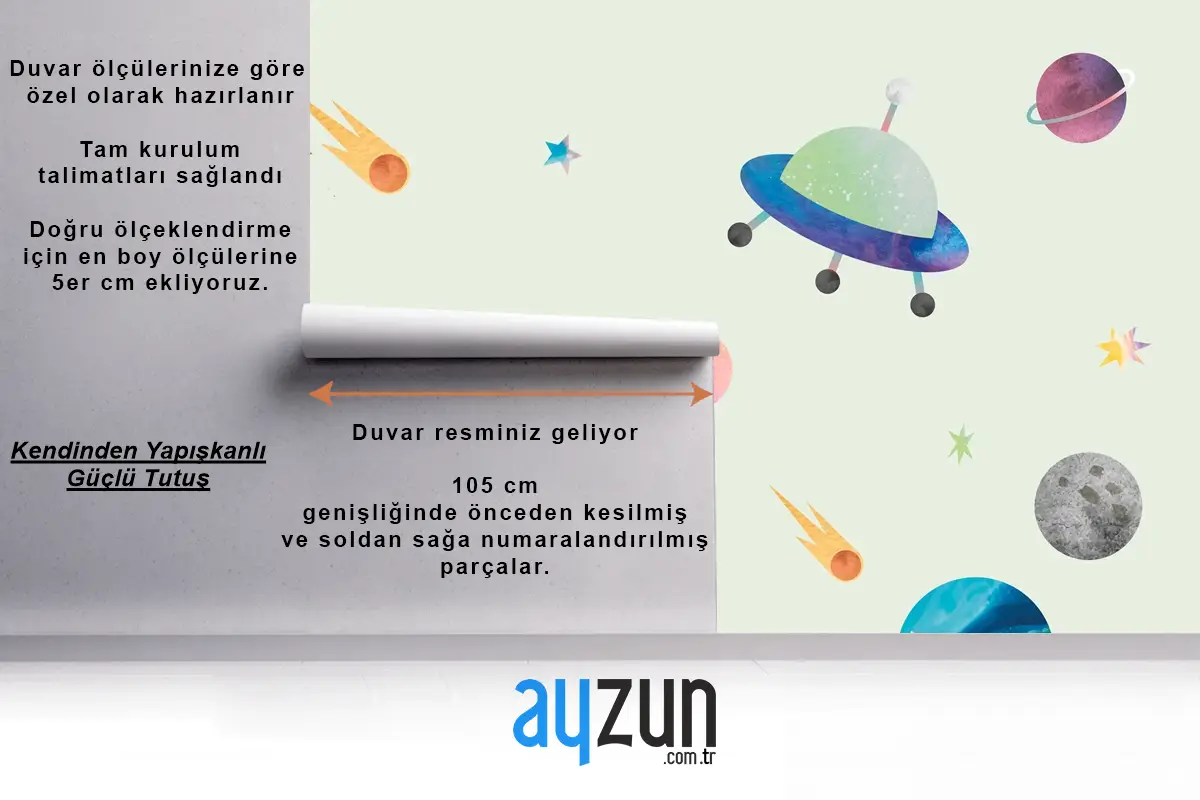 Sevimli Suluboya Tarzında Renkli Galaksi Desenli Arka Plan Çocuk Odası Duvar Kağıdı