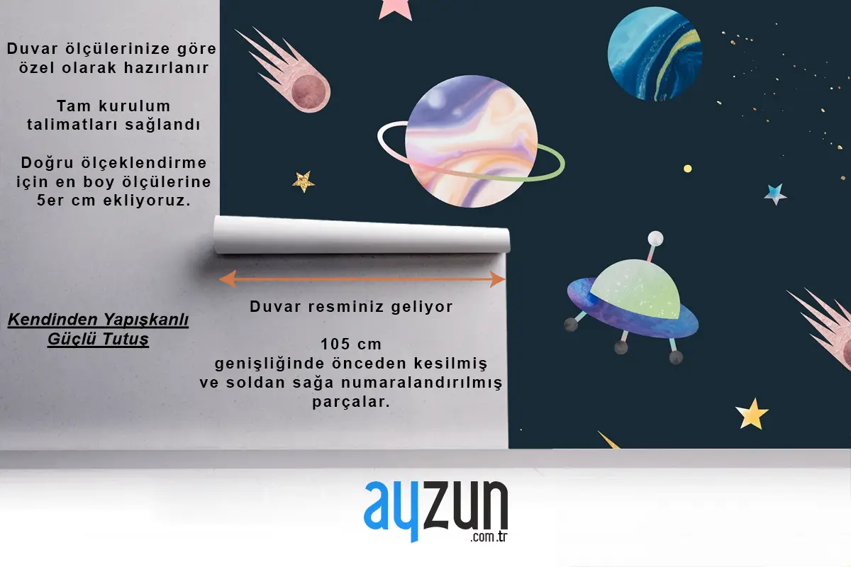 Siyah Çocuk Odası Duvar Kağıdı Duvar Üzerine Renkli Galaksi Suluboya Doodle