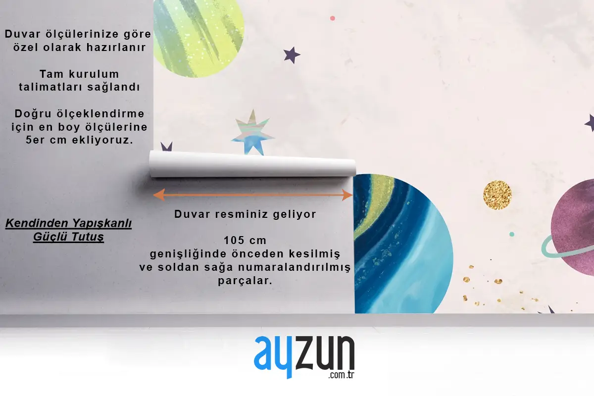 Pastel Çocuk Odası Duvar Kağıdı Duvar Üzerine Renkli Galaksi Suluboya Doodle
