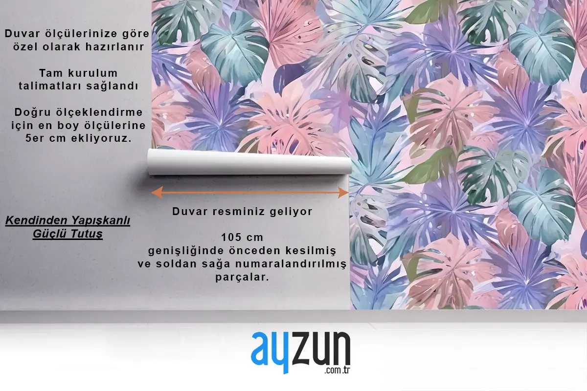 Renkli Tropikal Yaprak Duvar Kağıdı 