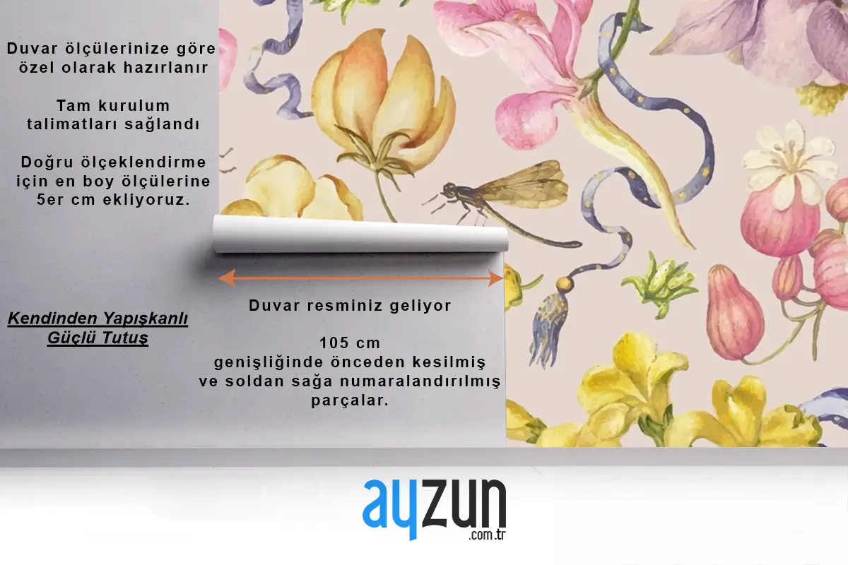 Pembe Duvar Kağıdı Duvarında Renkli Vintage Çiçek Desenli Vektör