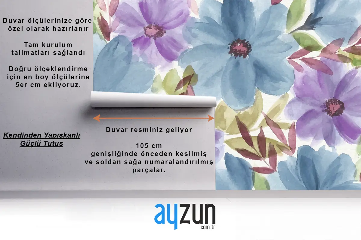 Renkli Suluboya Çiçek Mutfak Duvar Kağıdı