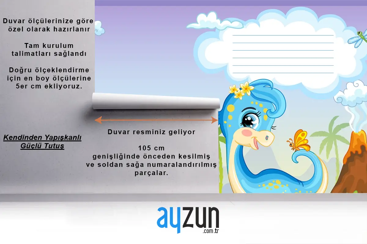 Sevimli Dinozor Mavi Diplodocus Çocuk Odası Duvar Kağıdı Ile Defter Kapağı