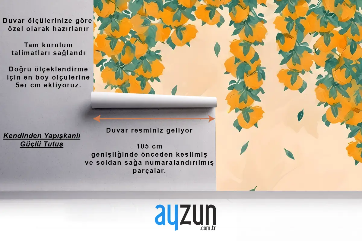 Krem Ve Portakal Meyveleri Ressam Mutfak Duvar Kağıdı