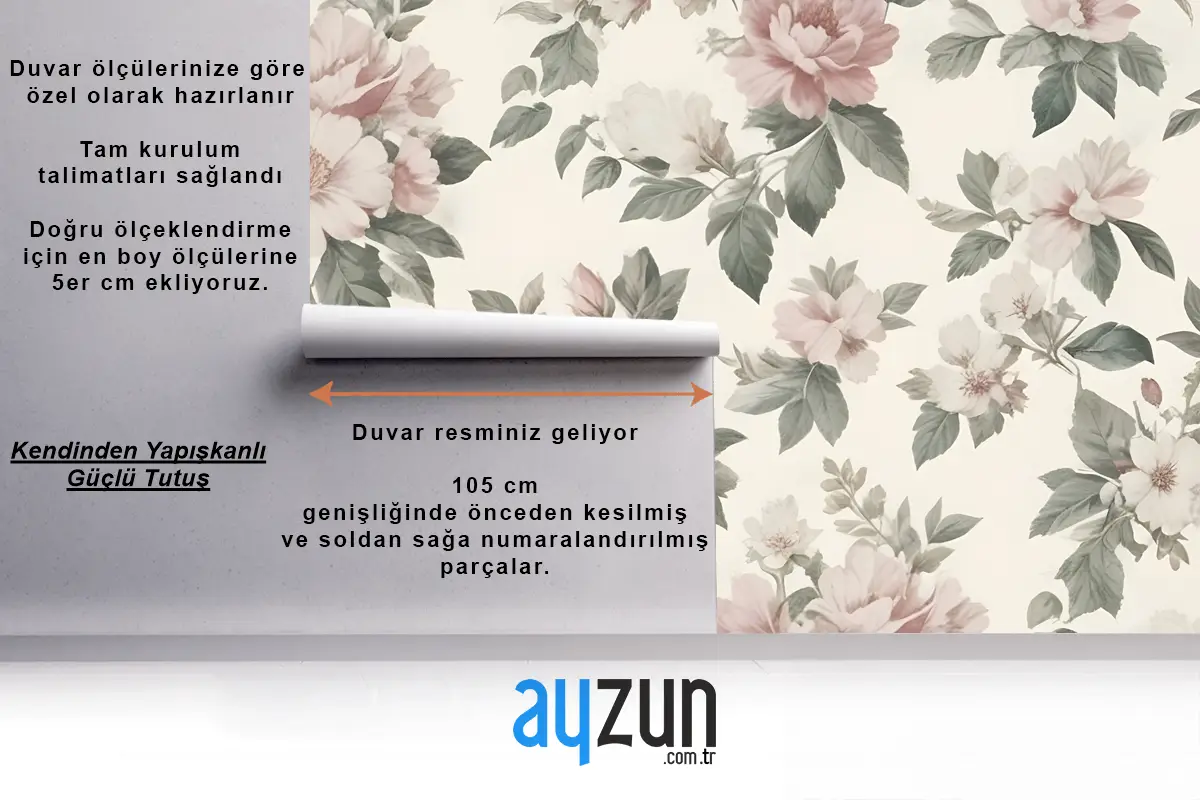 Krem & Pembe Gül Vintage Çiçek Yatak Odası Duvar Kağıdı