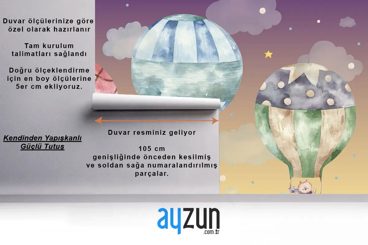 Renkli Balonların Üzerinde Uçan Sevimli Kahverengi Kedi Çocuk Odası Duvar Kağıdı