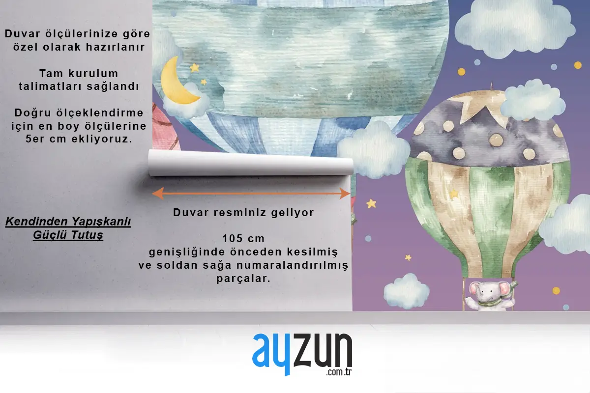 Sevimli Fil Renkli Balonların Üzerinde Uçar Çocuk Odası Duvar Kağıdı