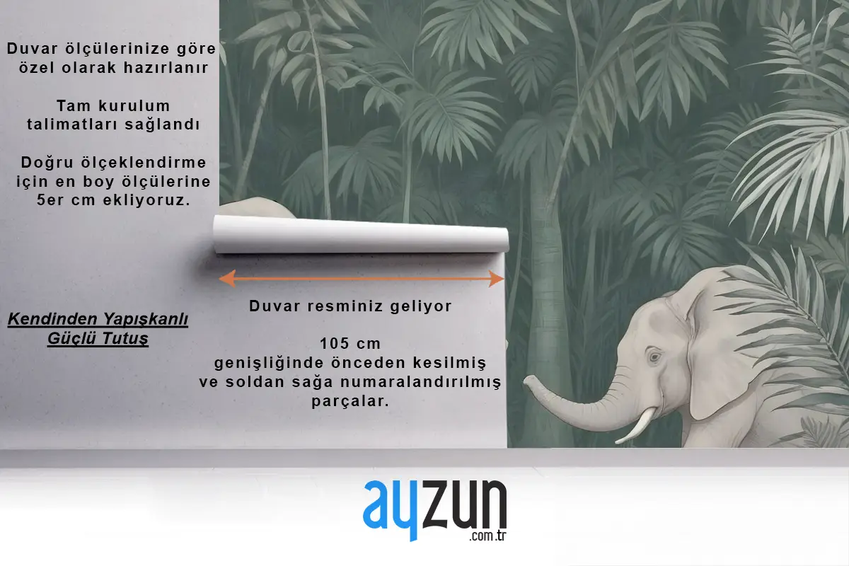 Tropikal Ormandaki Sevimli Filler Çocuk Odası Duvar Kağıdı