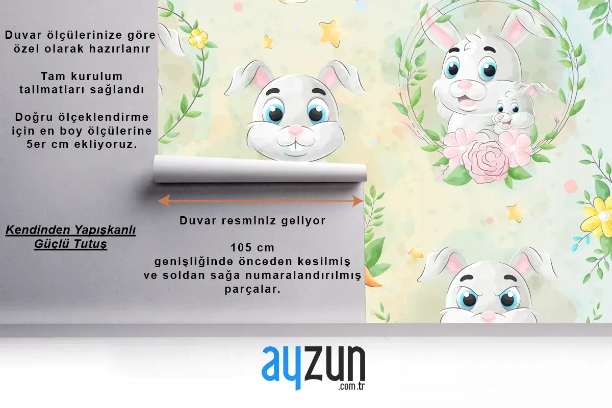 Suluboya Çocuk Odası Duvar Kağıdı  Ile Sevimli Küçük Tavşan