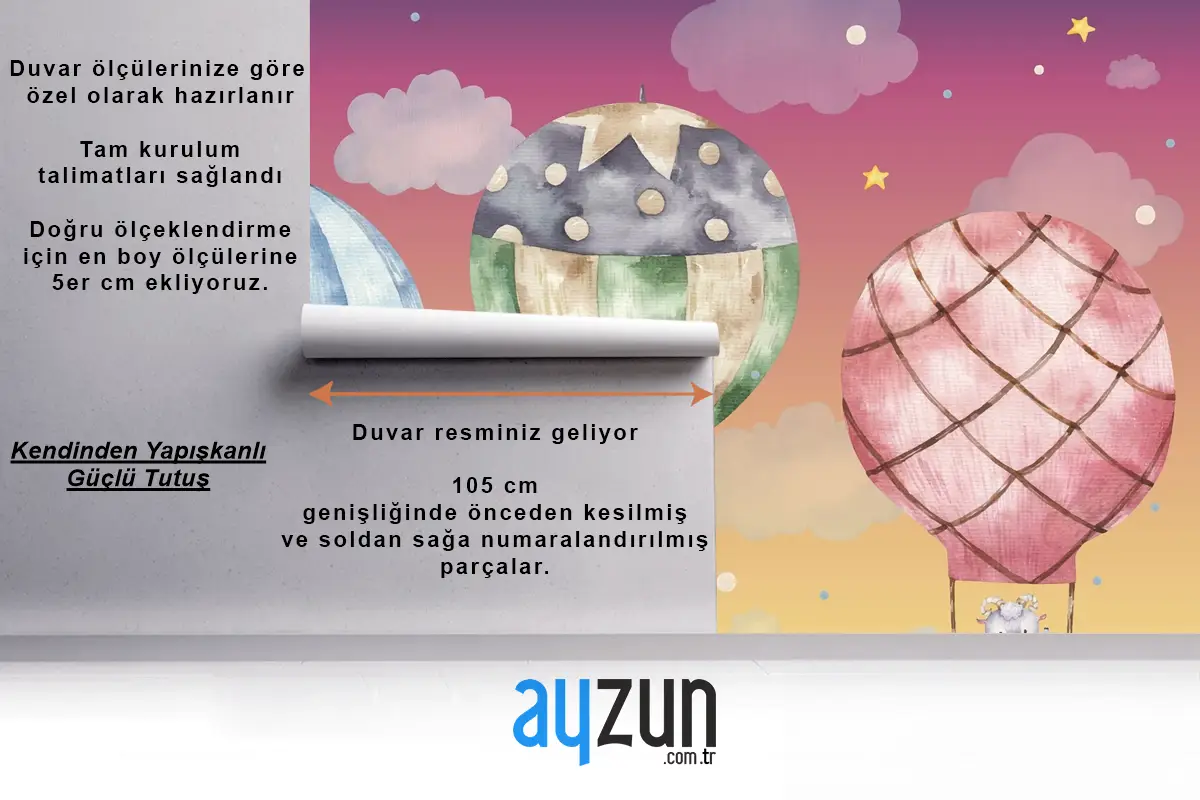 Renkli Balonlar Üzerinde Uçan Sevimli Koç Çocuk Odası Duvar Kağıdı
