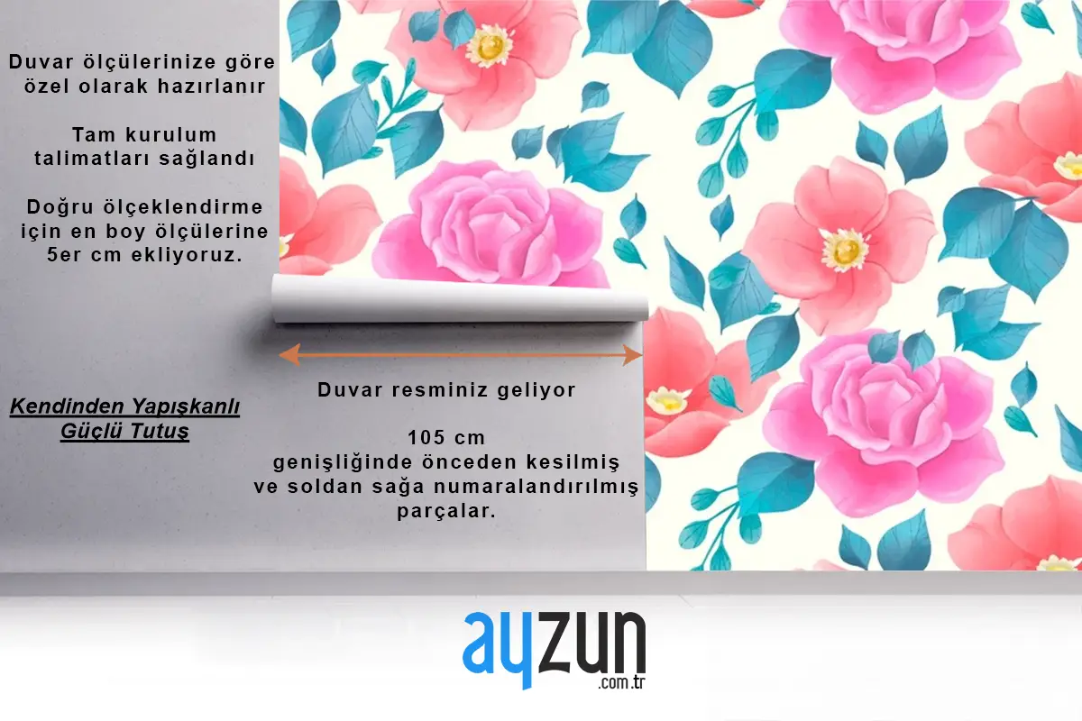 Gül Çiçekleri Ile Sevimli Suluboya Çiçek Desenli Duvar Kağıdı