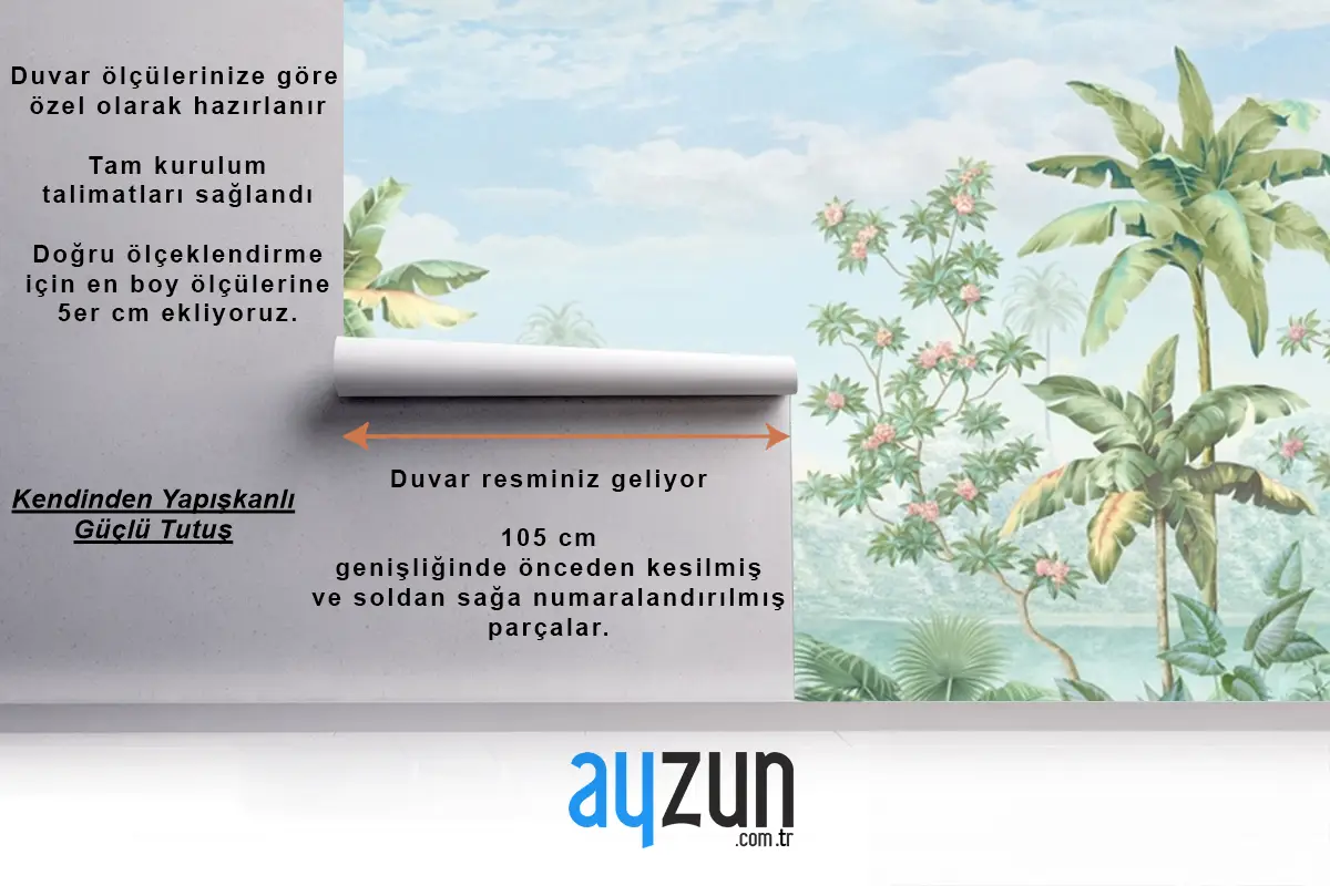 Dağ Manzaralı Çiçekler Tropikal Duvar Kağıdı