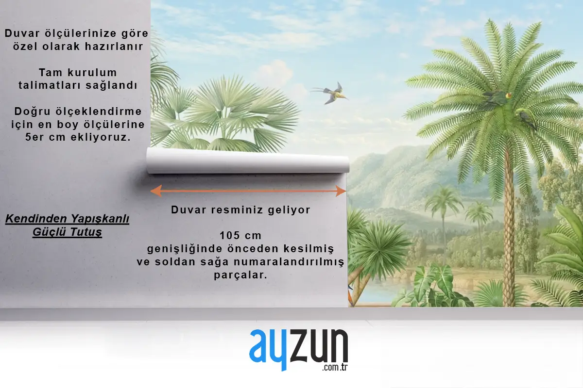 Dağlar Papağanlar Tropik Manzara Duvar Kağıdı