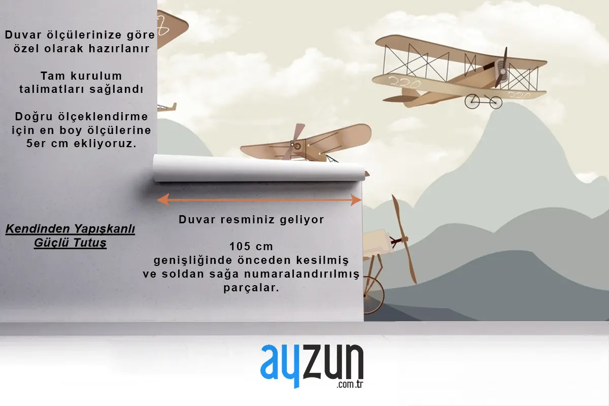 Dağlar Uçaklar Manzara Çocuk Odası Duvar Kağıdı