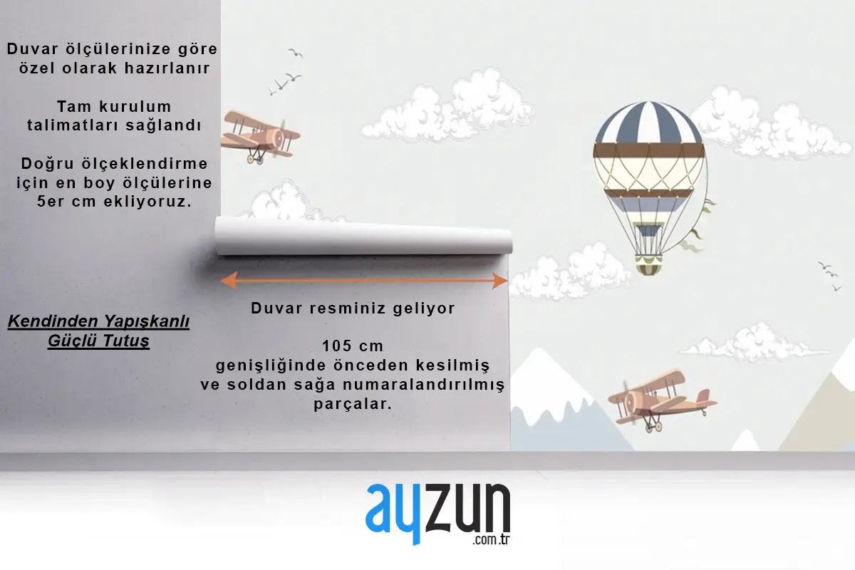 Dağlar Ve Sıcak Hava Balonları Çocuk Bebek Odası Duvar Kağıdı