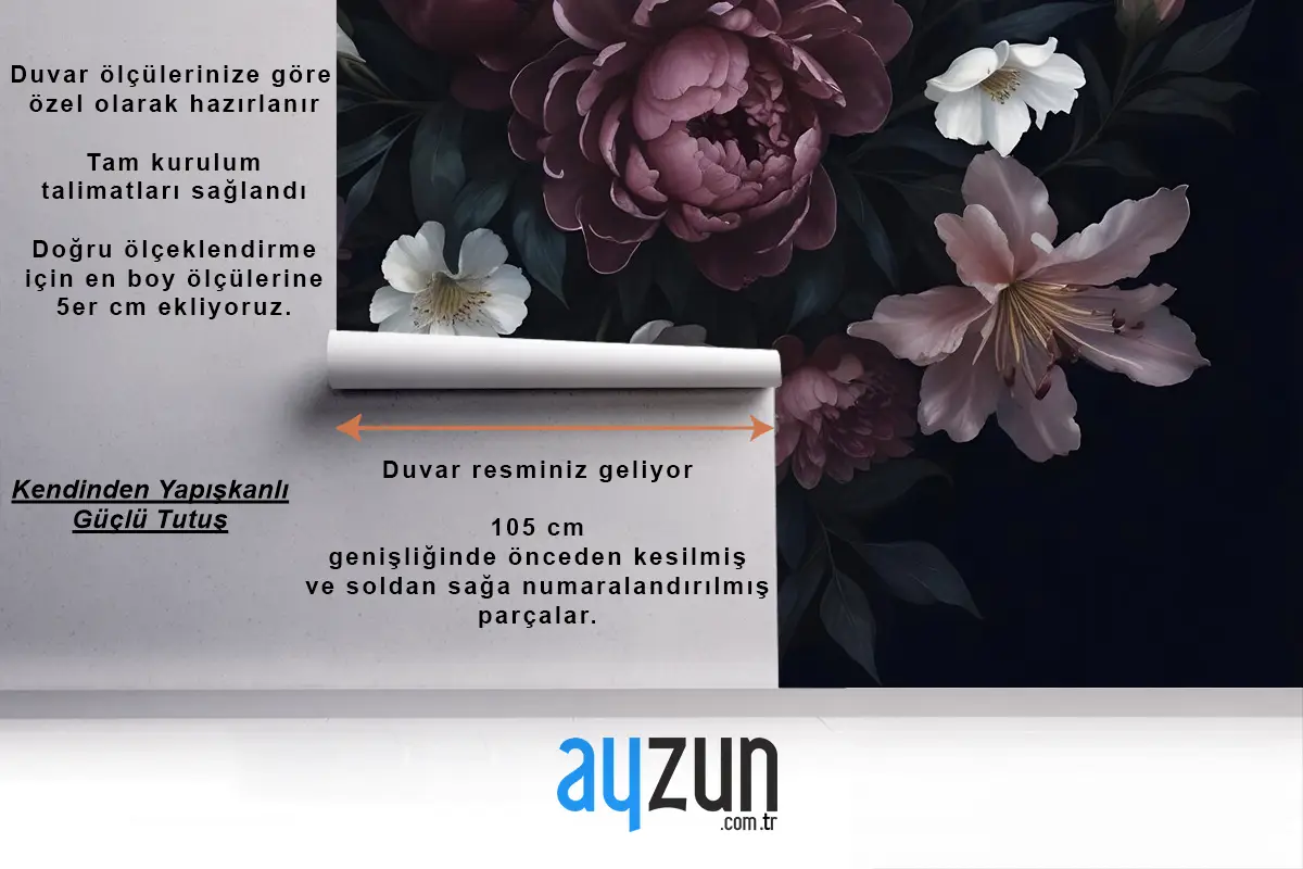 Koyu Çiçekli Bordo Şakayık Çiçek Duvar Kağıdı