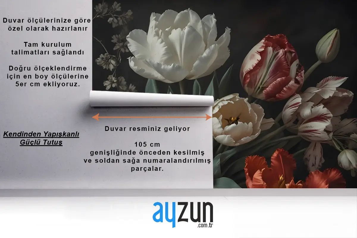 Laleli Koyu Çiçek Hollanda Buketi Duvar Kağıdı