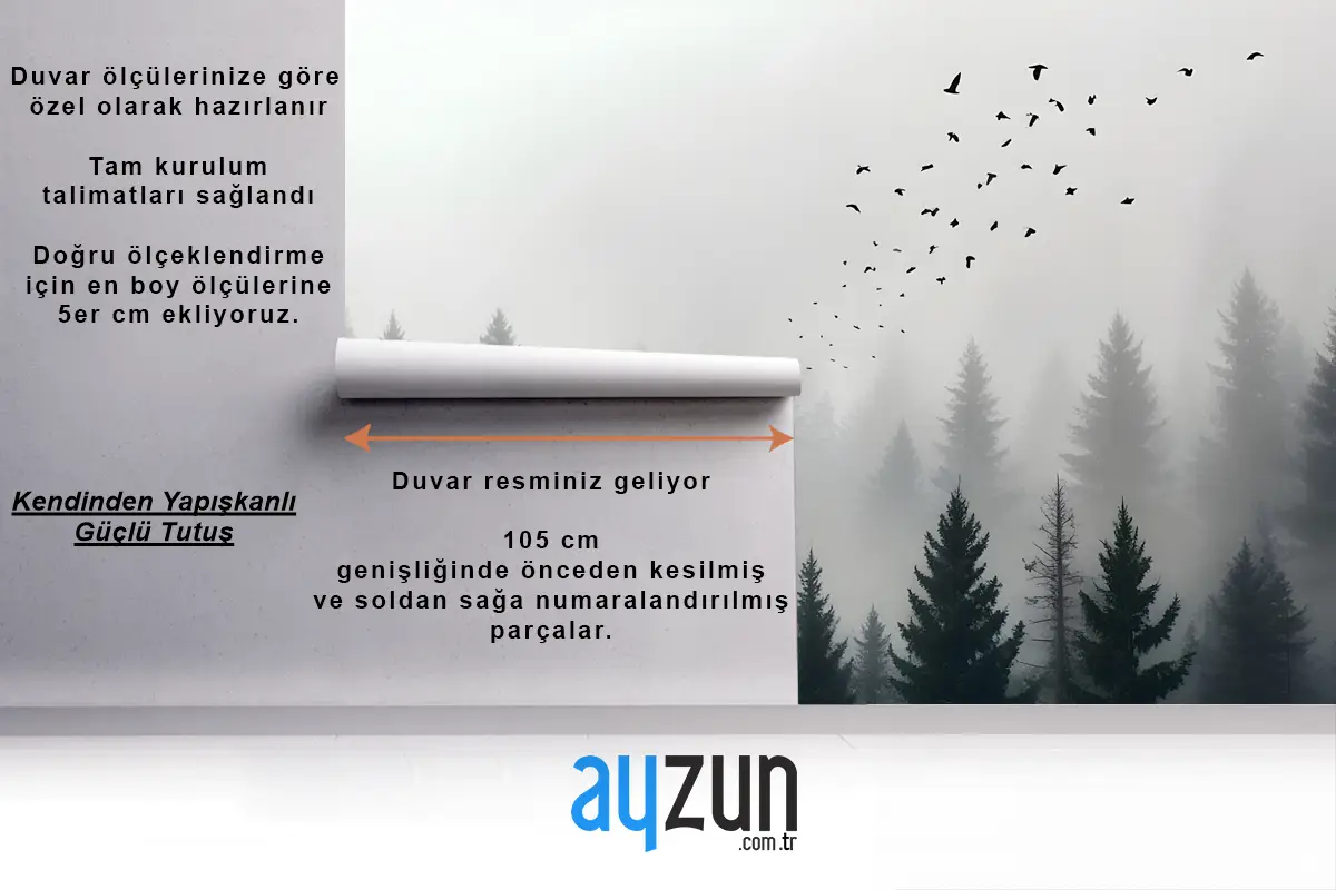 Karanlık Orman Puslu Manzara Yatak Odası Duvar Kağıdı