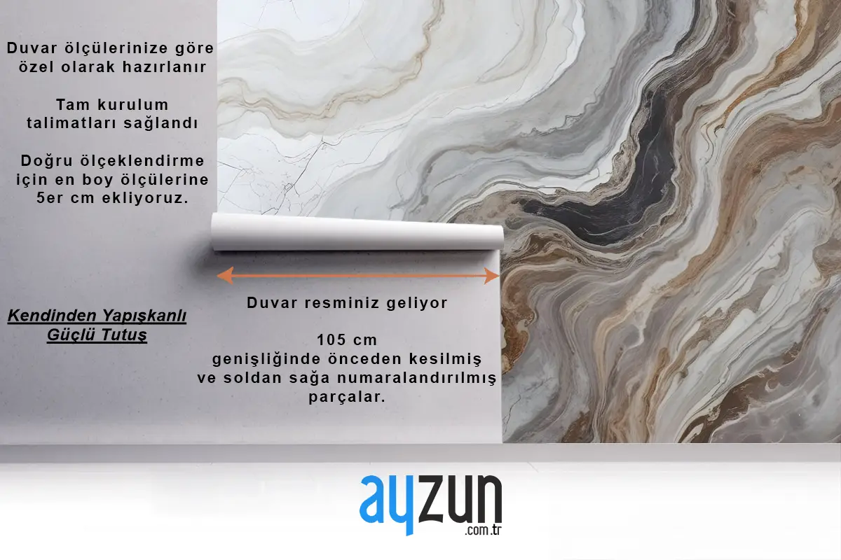 Koyu Mermer Gri Ve Kahverengi Dalgalar Yatak Odası Duvar Kağıdı