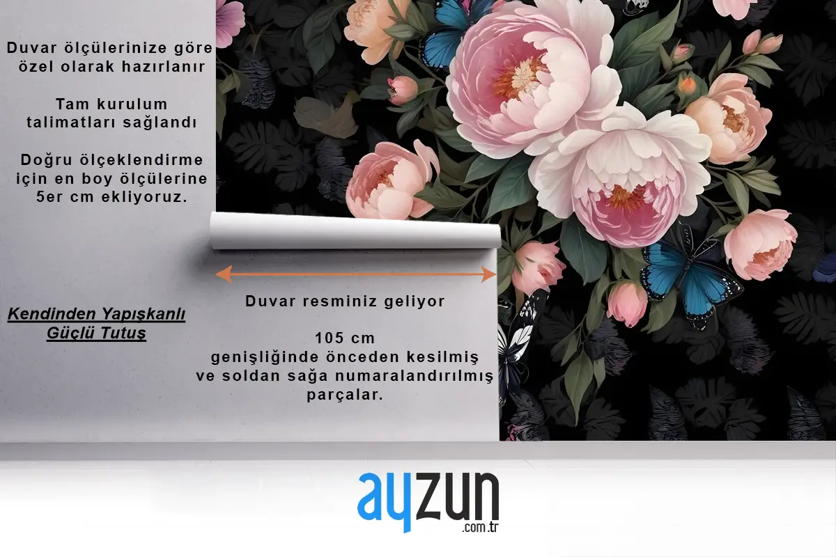 Koyu Pembe Çiçekler Ve Sarı Kelebek Duvar Kağıdı