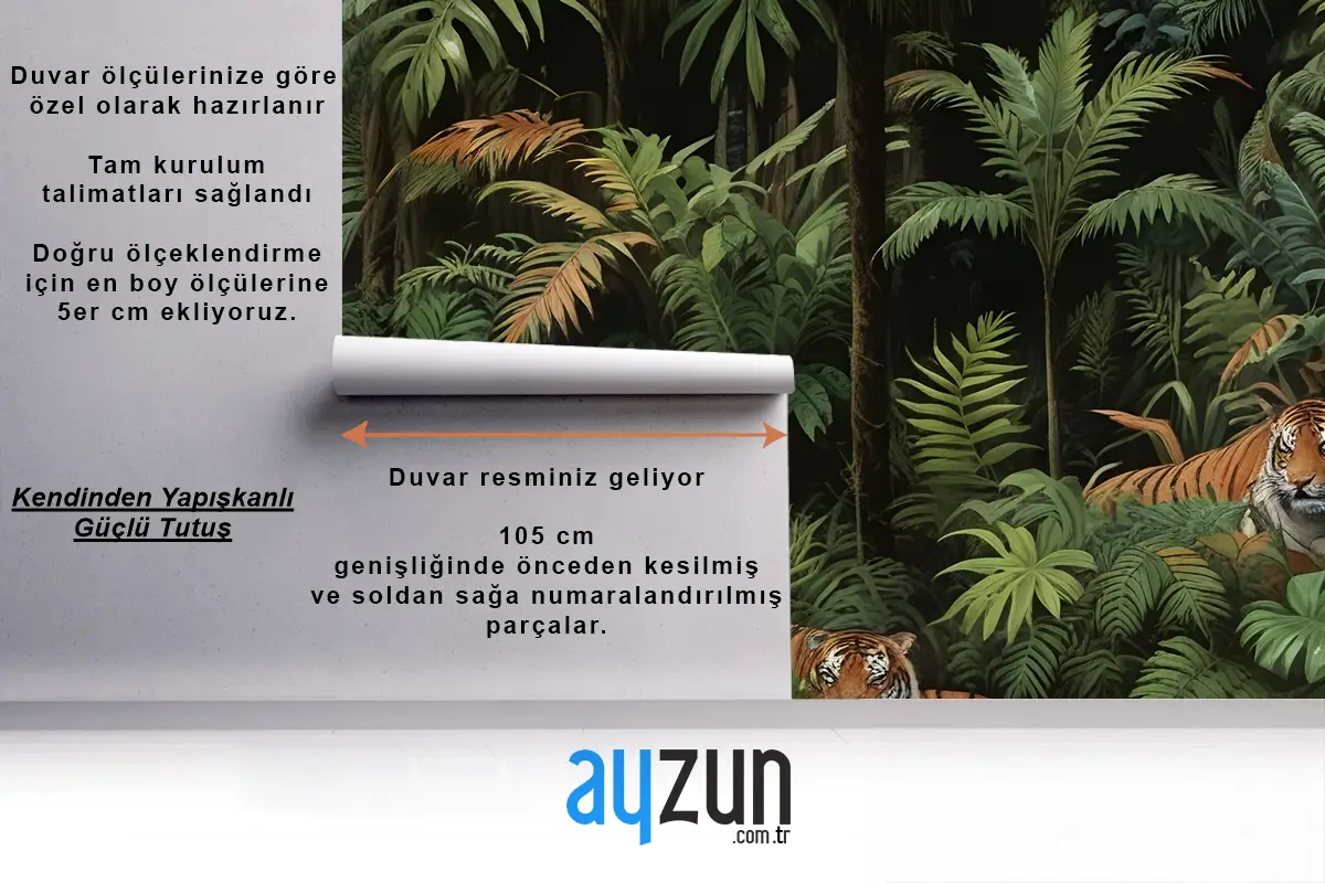 Leoparlı Karanlık Tropikal Ağaçlar Yatak Odası Duvar Kağıdı