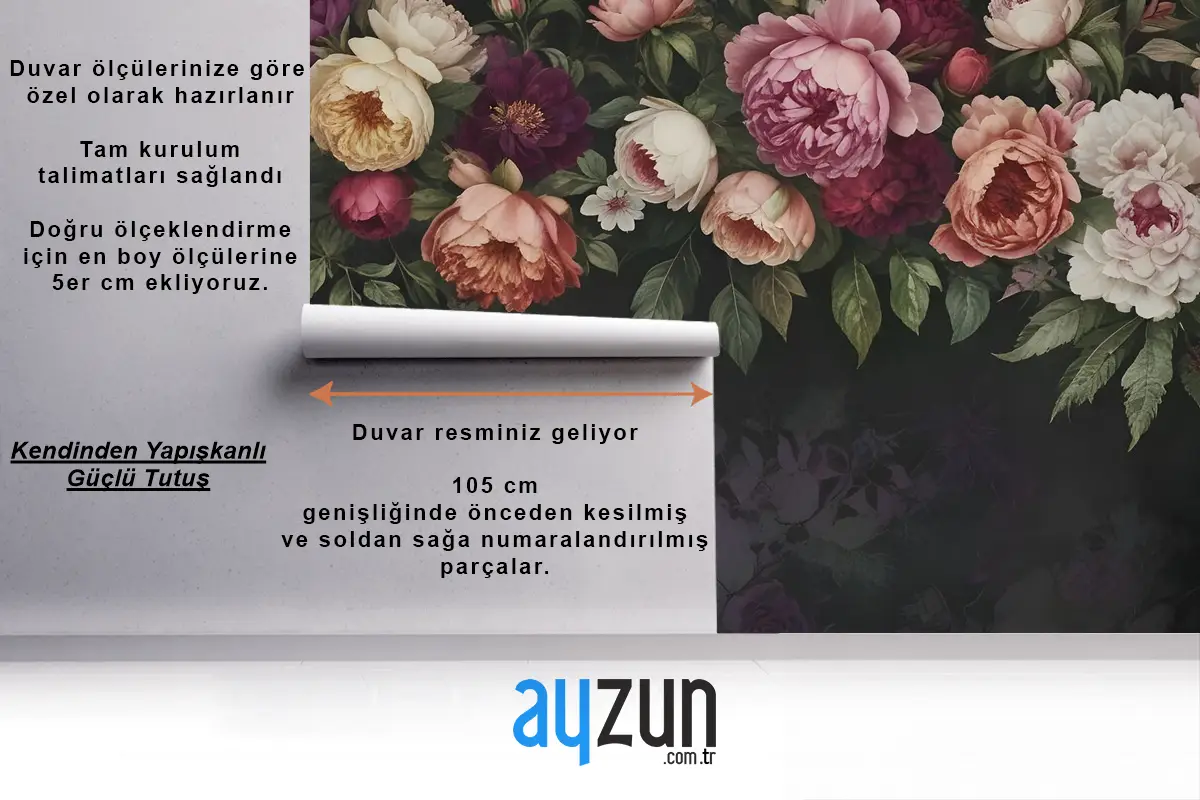 Dark Vine Floral Ve Şakayık Çiçeği Duvar Kağıdı