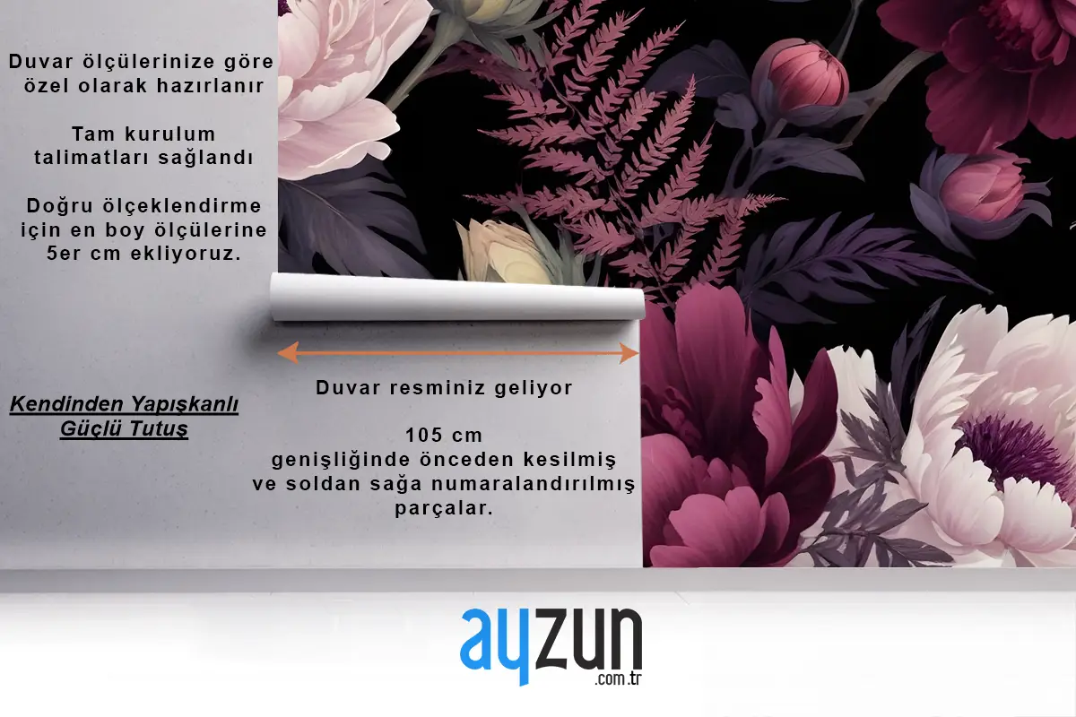 Koyu Suluboya Renkli Şakayık Çiçek Yatak Odası Duvar Kağıdı