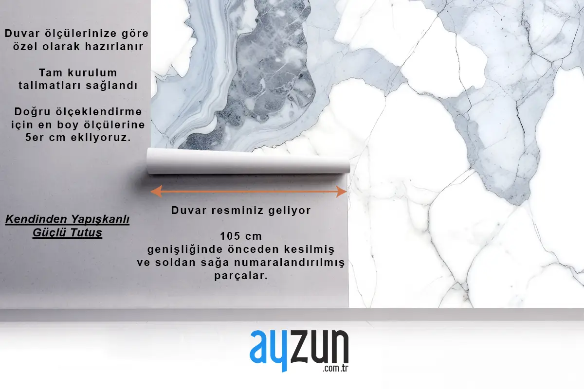 Derin Mavi Bulutlu Mermer Banyo Duvar Kağıdı