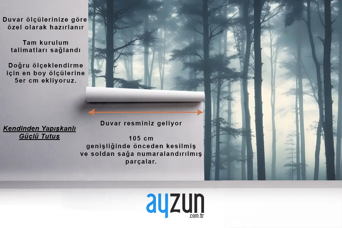 Uzun İnce Ağaçlar Ve Sisli Bir Atmosferle Yoğun Puslu Orman Oturma Odası Salon Duvar Kağıdı